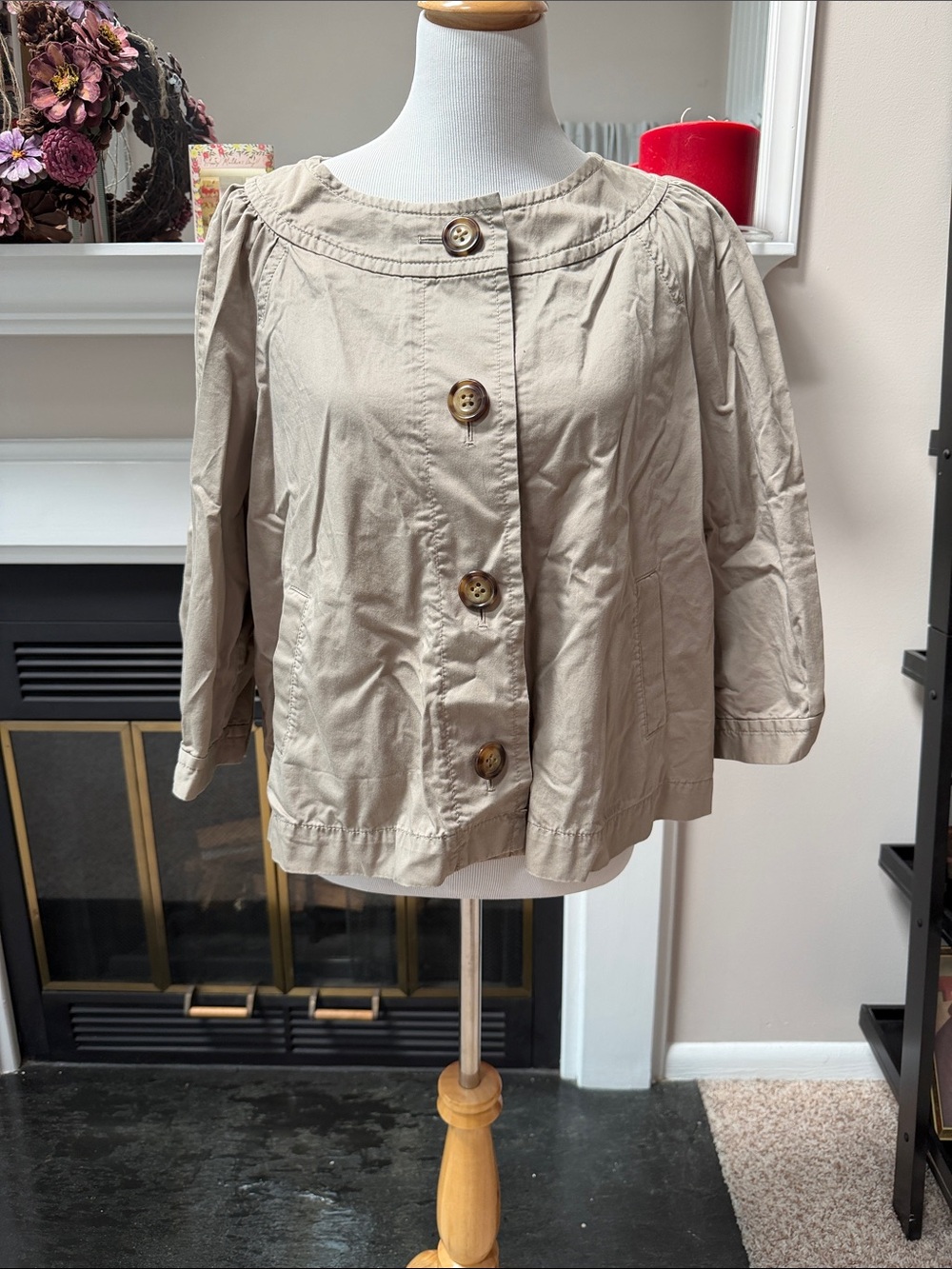 GAP Beige Button-Front Short Trench Jacket